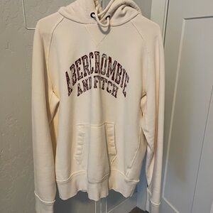 2001 Abercrombie & Fitch Cream Pullover Hoodie with Maroon Arch Logo. Like new.